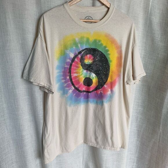 Tie Dye Yin Yang Graphic Tee Mens Size XL Vintage Y2K Festival Hippie Boho DOM - Picture 15 of 15